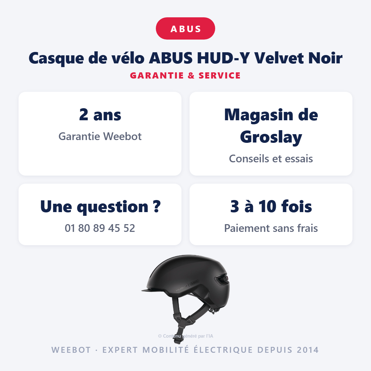 Casque de vélo ABUS HUD-Y Velvet Noir : garantie 2 ans et service après-vente