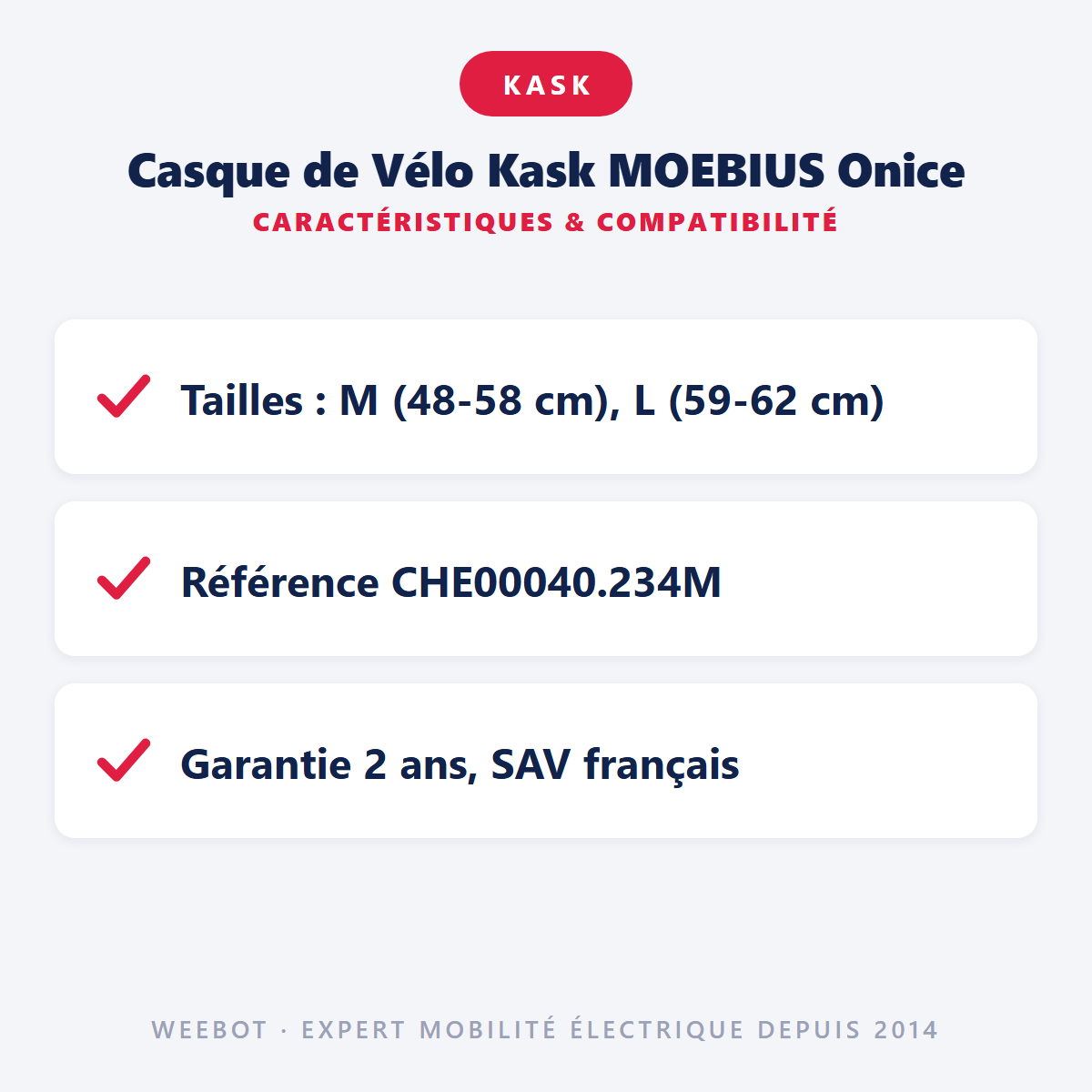 Casque de Vélo Kask MOEBIUS Onice : caractéristiques et compatibilité