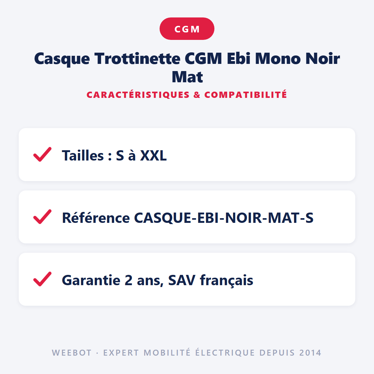 Casque Trottinette CGM Ebi Mono Noir Mat : caractéristiques et compatibilité