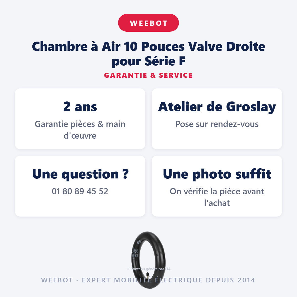 Chambre à Air 10 Pouces Valve Droite pour Série F : garantie 2 ans et service après-vente