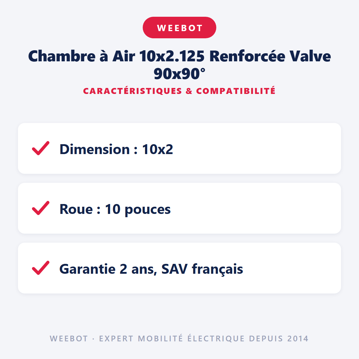 Chambre à Air 10x2.125 Renforcée Valve 90x90° : caractéristiques et compatibilité