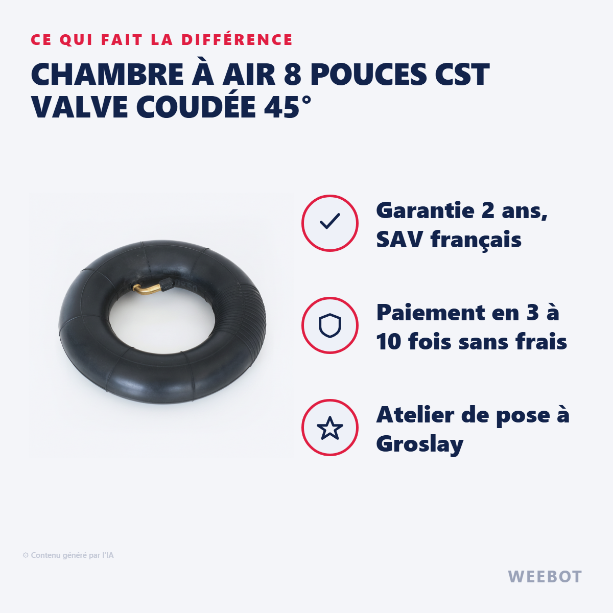 Chambre à Air 8 Pouces CST Valve Coudée 45° : les points forts