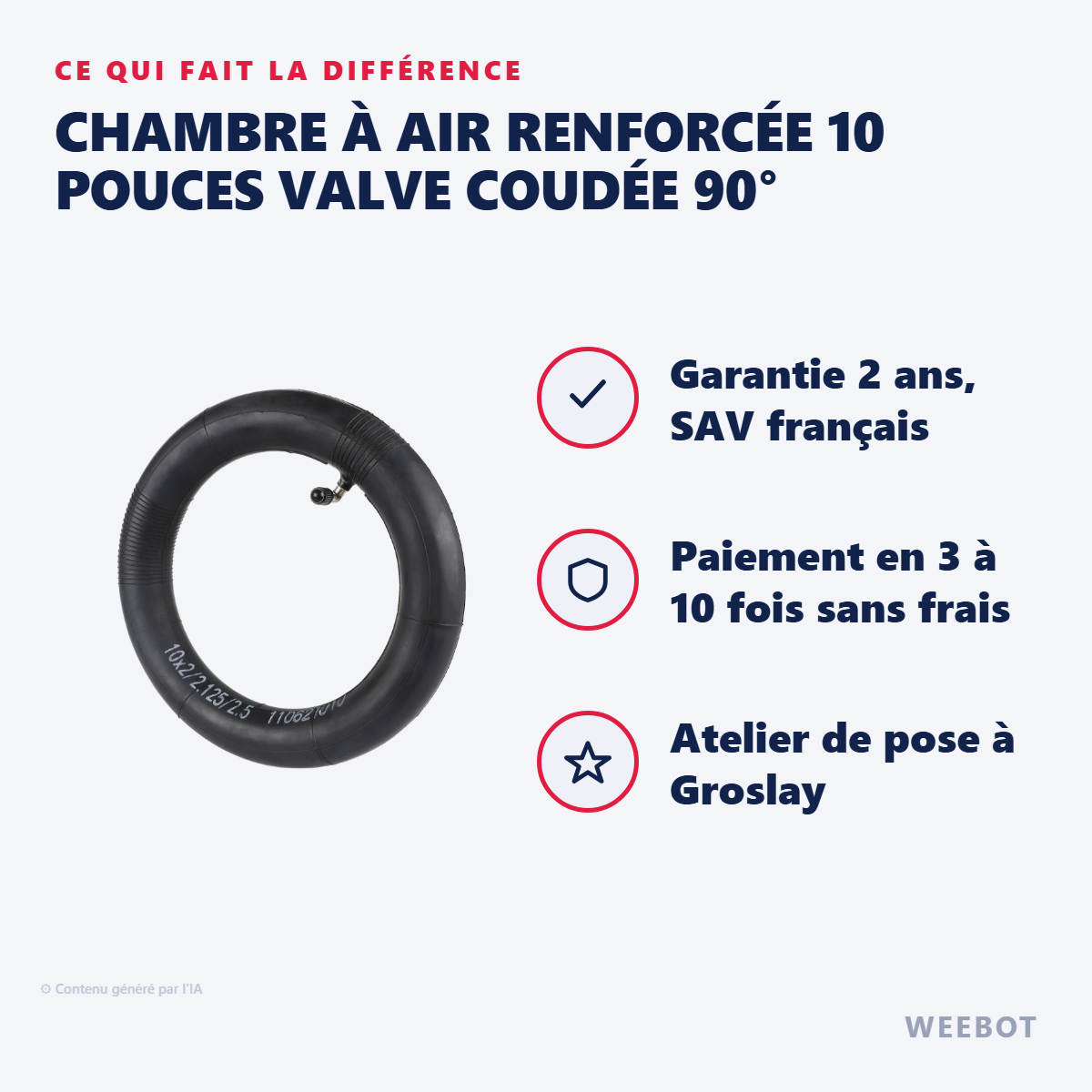 Chambre à Air Renforcée 10 Pouces Valve Coudée 90° : les points forts