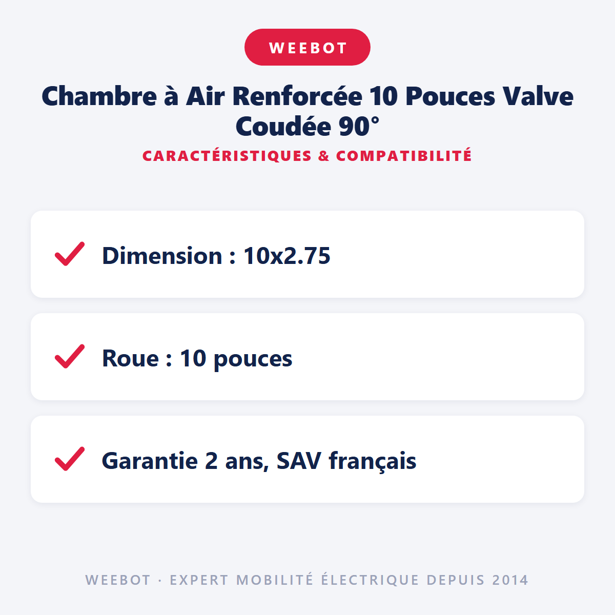 Chambre à Air Renforcée 10 Pouces Valve Coudée 90° : caractéristiques et compatibilité