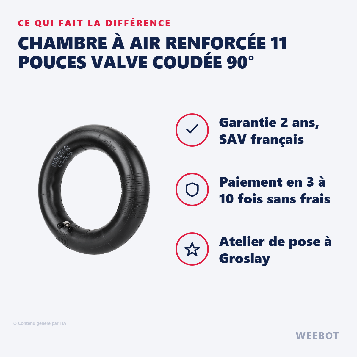 Chambre à Air Renforcée 11 Pouces Valve Coudée 90° : les points forts