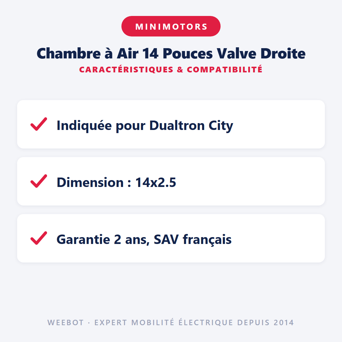 Chambre à Air 14 Pouces (14x2,5) Valve Droite pour Trottinette Electrique Dualtron City - Weebot