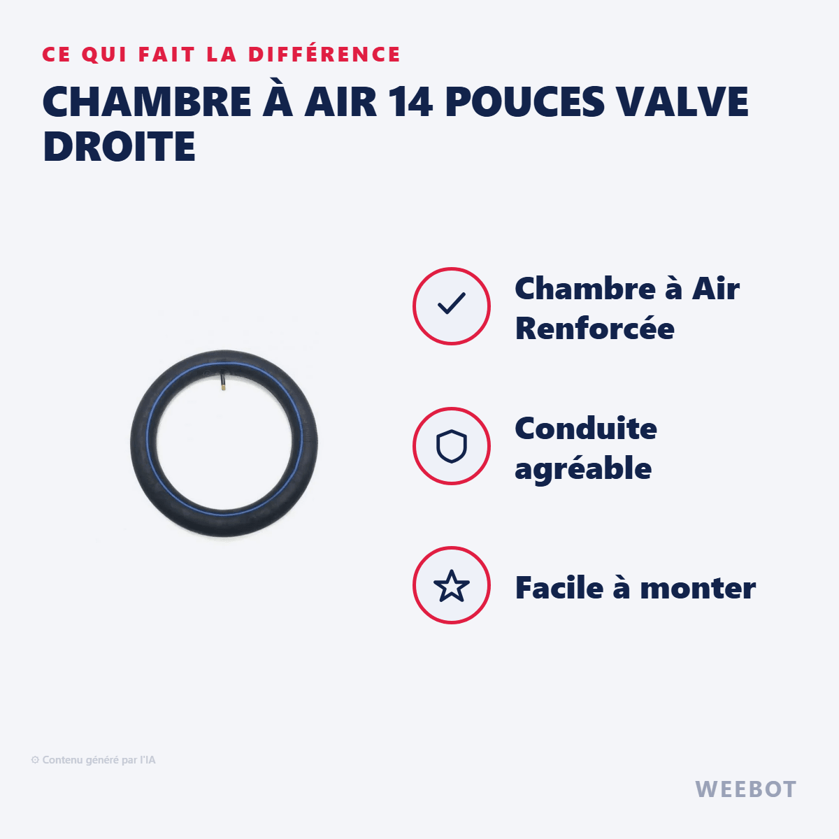 Chambre à Air 14 Pouces (14x2,5) Valve Droite pour Trottinette Electrique Dualtron City - Weebot