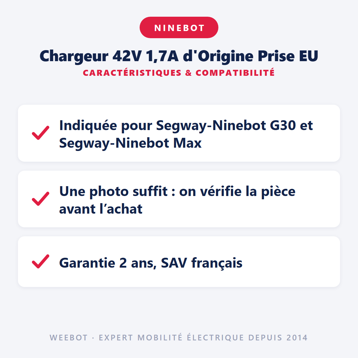Chargeur 42V 1,7A d'Origine Prise EU : caractéristiques et compatibilité