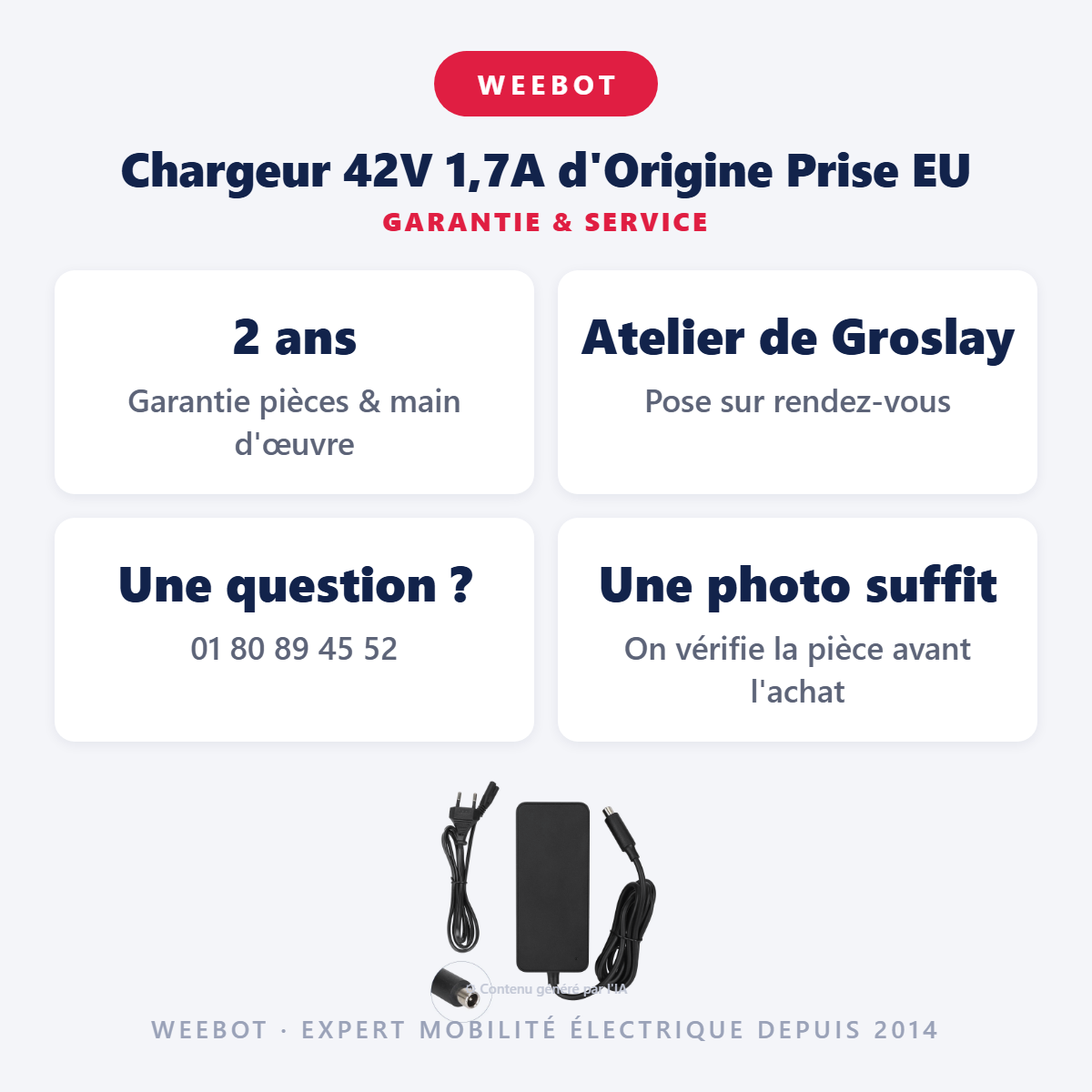 Chargeur 42V 1,7A d'Origine Prise EU : garantie 2 ans et service après-vente