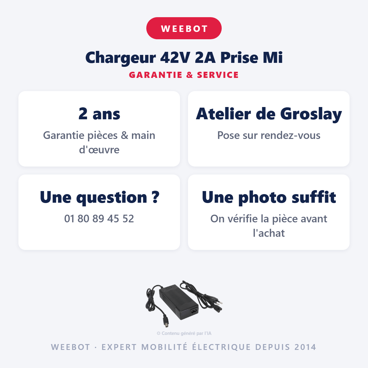 Chargeur 42V 2A Prise Mi : garantie 2 ans et service après-vente