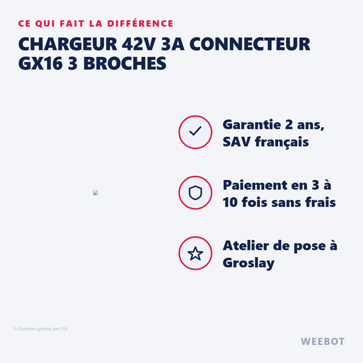 Chargeur 42V 3A Connecteur GX16 3 Broches : les points forts