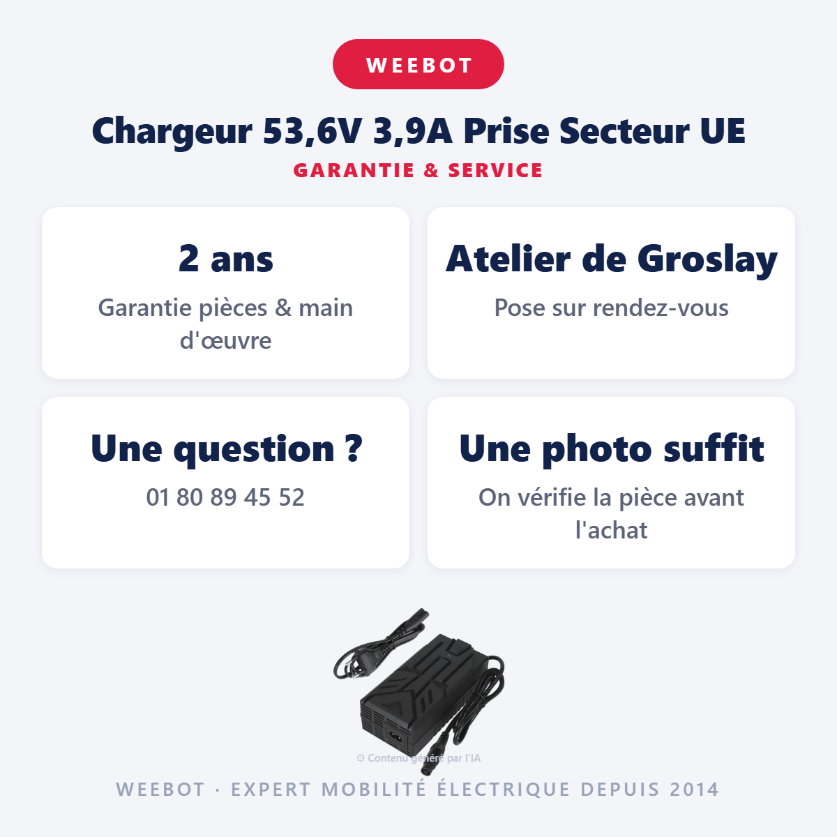 Chargeur 53,6V 3,9A Prise Secteur UE : garantie 2 ans et service après-vente