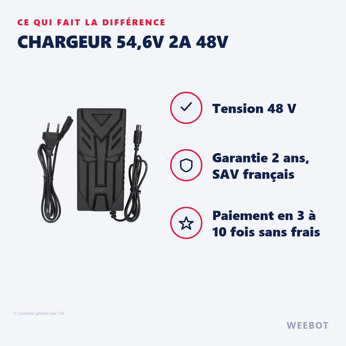 Chargeur 54,6V 2A 48V : les points forts