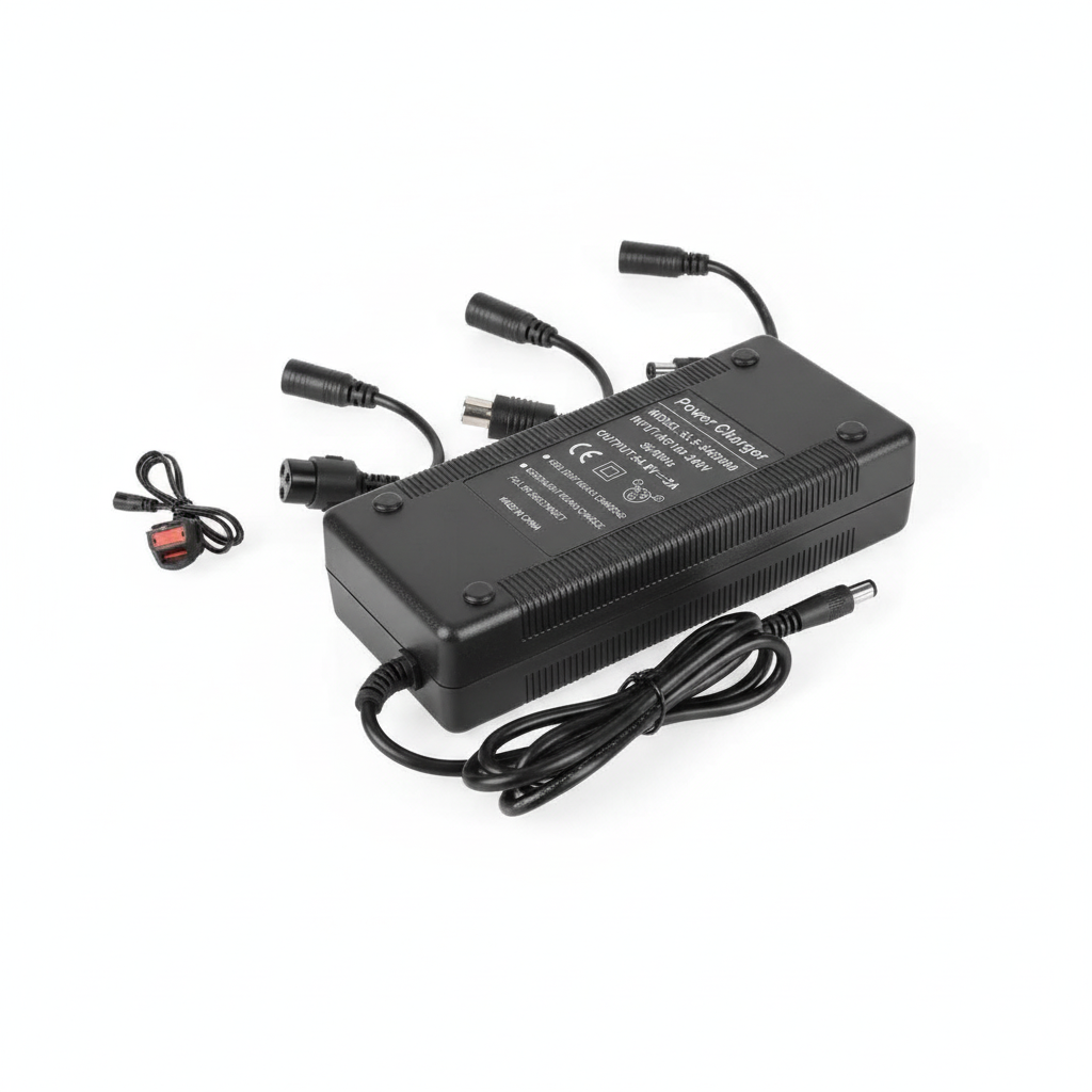Chargeur 54,6V 2A Prise DC 2,1 mm avec 3 Adaptateurs UK, vue 2