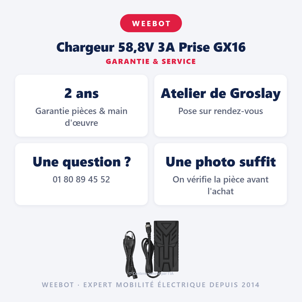 Chargeur 58,8V 3A Prise GX16 : garantie 2 ans et service après-vente
