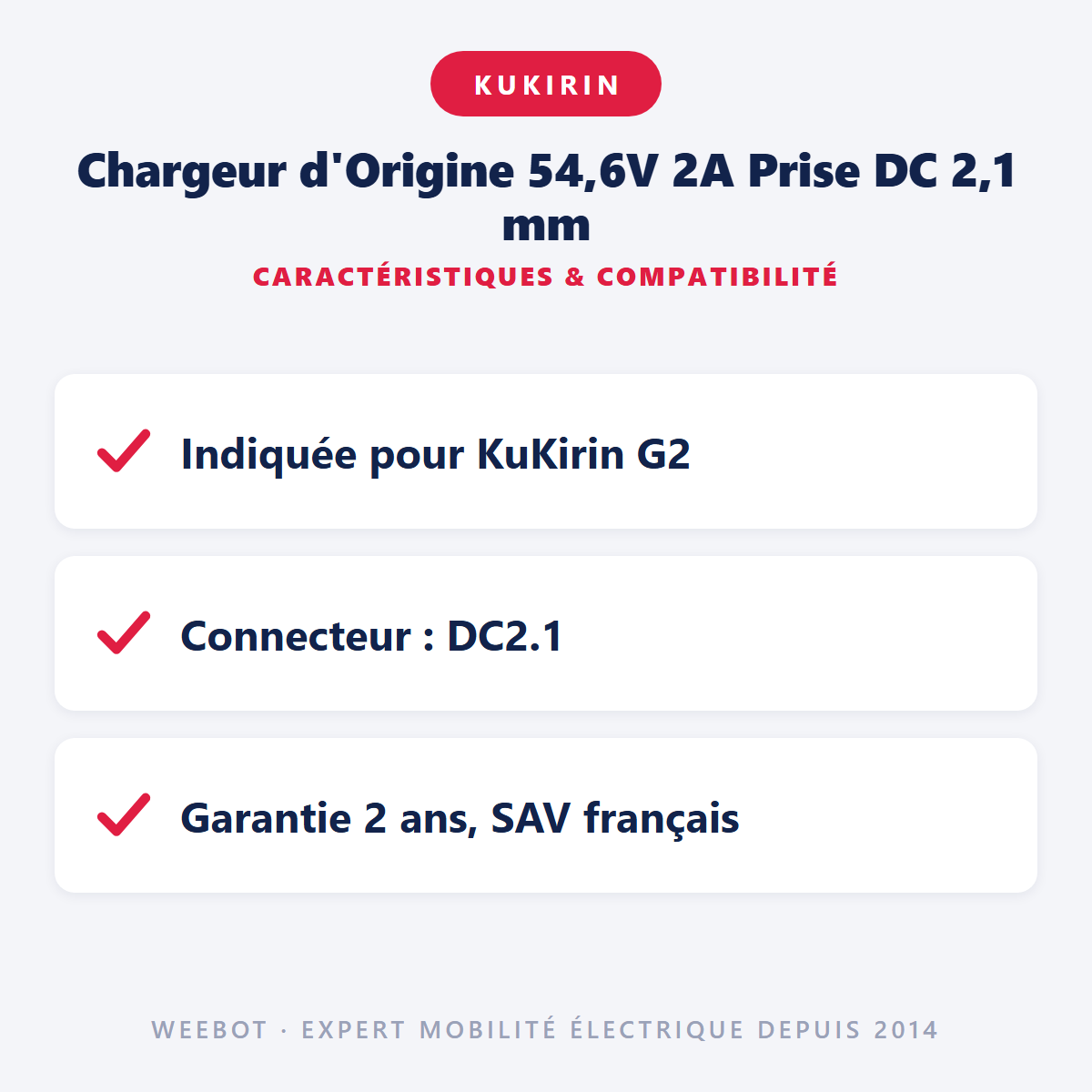 Chargeur d'Origine 54,6V 2A Prise DC 2,1 mm : caractéristiques et compatibilité