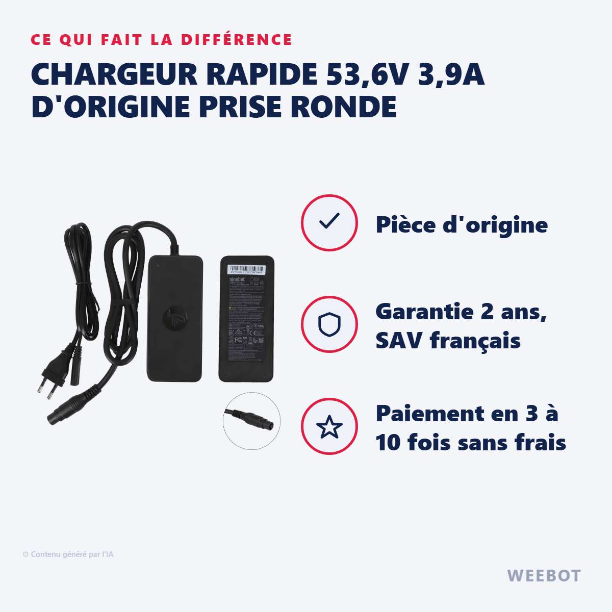 Chargeur Rapide 53,6V 3,9A d'Origine Prise Ronde : les points forts