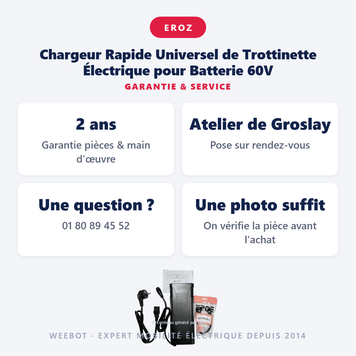 Chargeur Rapide Universel de Trottinette Électrique pour Batterie 60V - Weebot