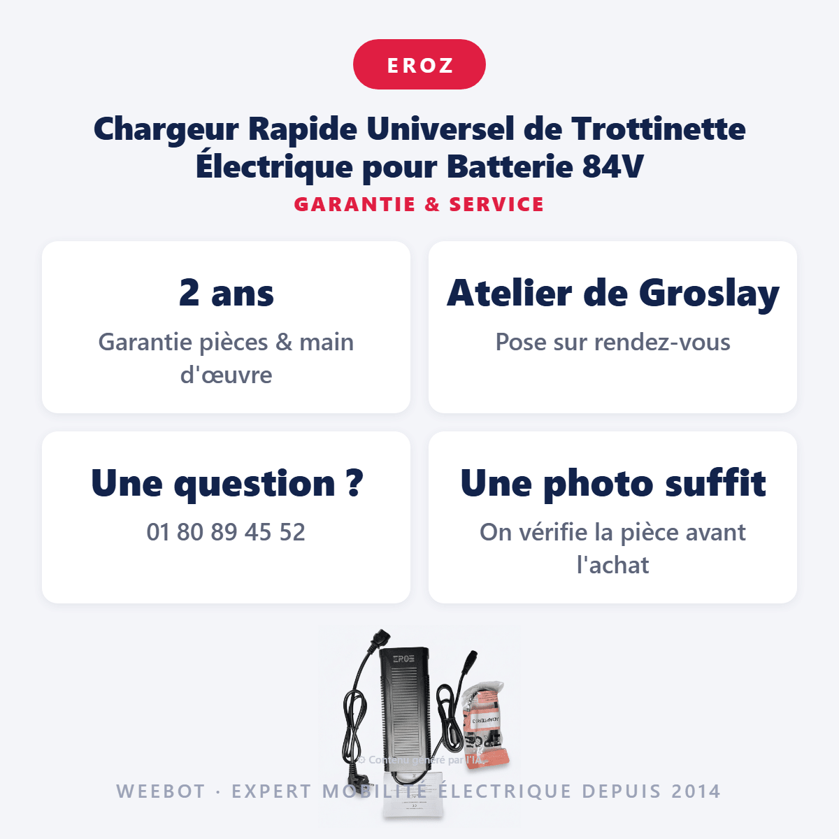 Chargeur Rapide Universel de Trottinette Électrique pour Batterie 84V - Weebot