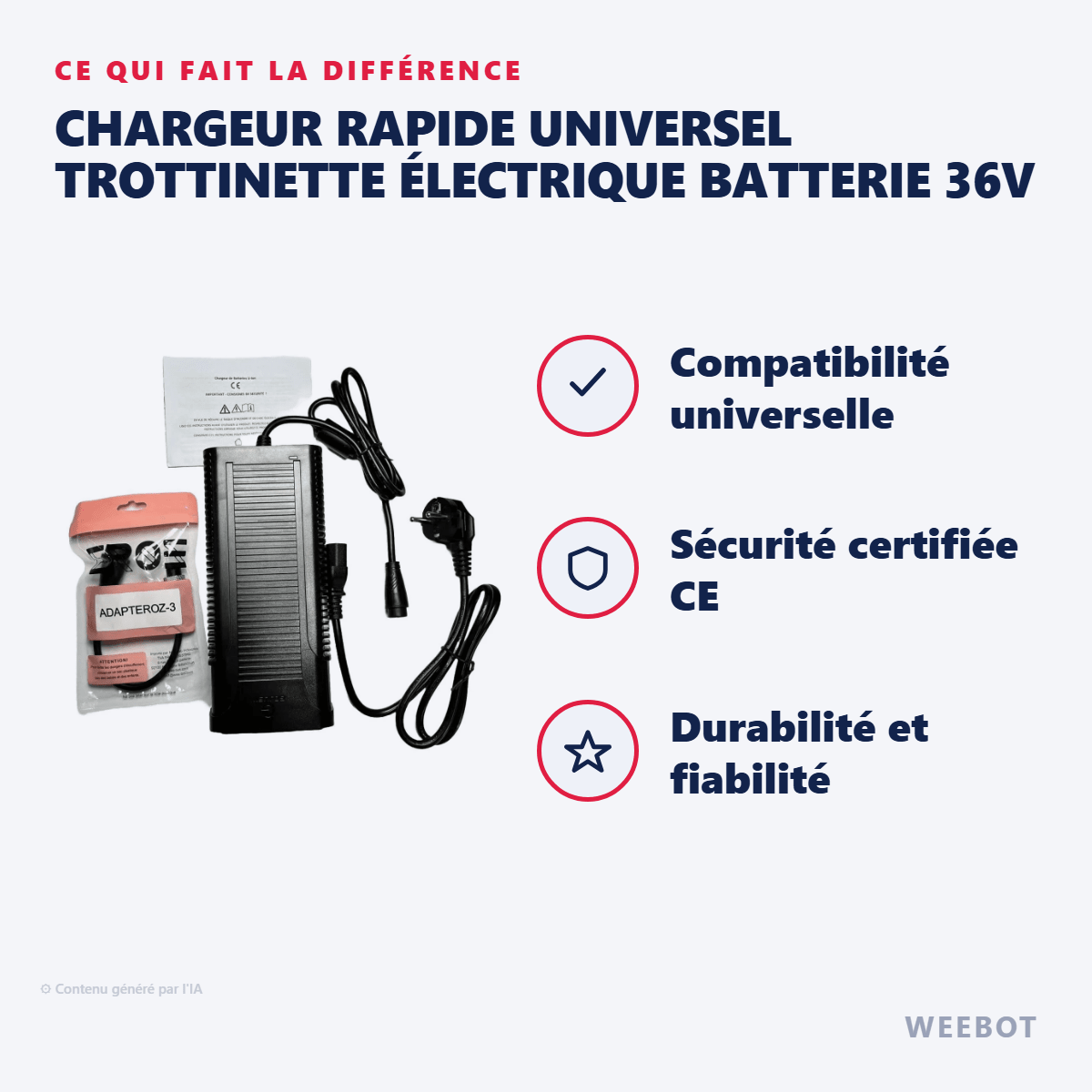 Chargeur Rapide Universel Trottinette Électrique Batterie 36V - Weebot