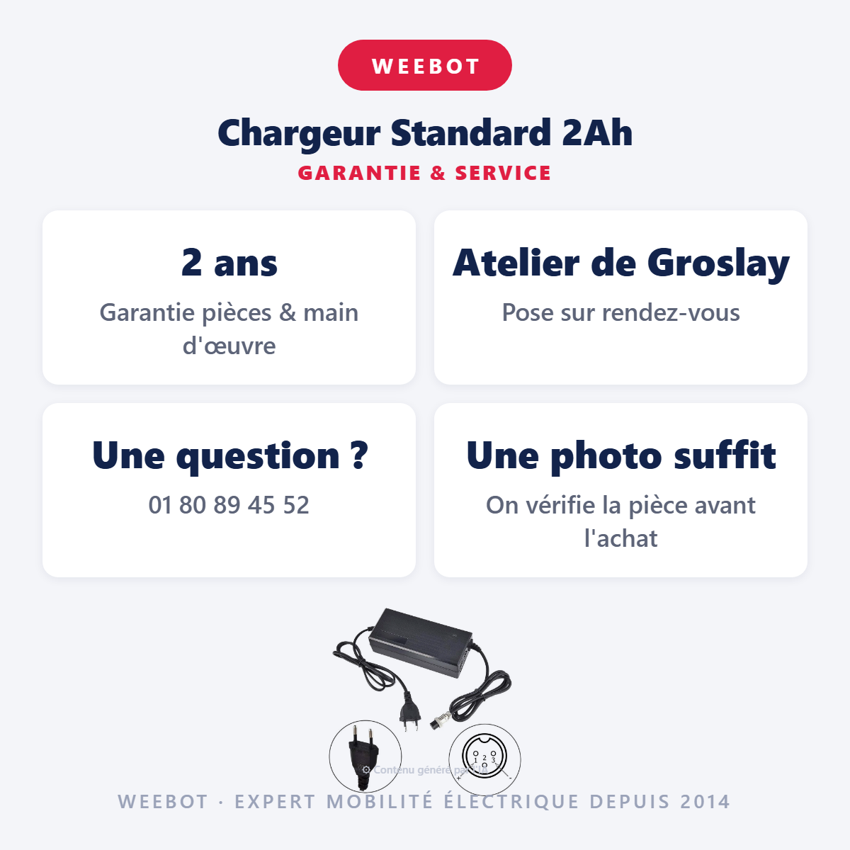 Chargeur Standard 2Ah : garantie 2 ans et service après-vente