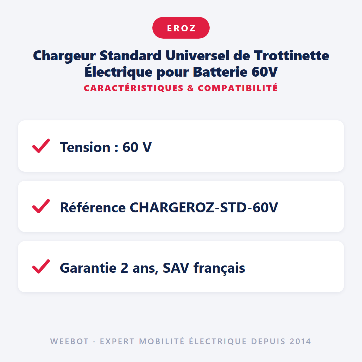 Chargeur Standard Universel de Trottinette Électrique pour Batterie 60V - Weebot