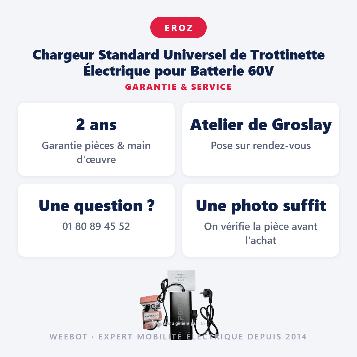 Chargeur Standard Universel de Trottinette Électrique pour Batterie 60V - Weebot