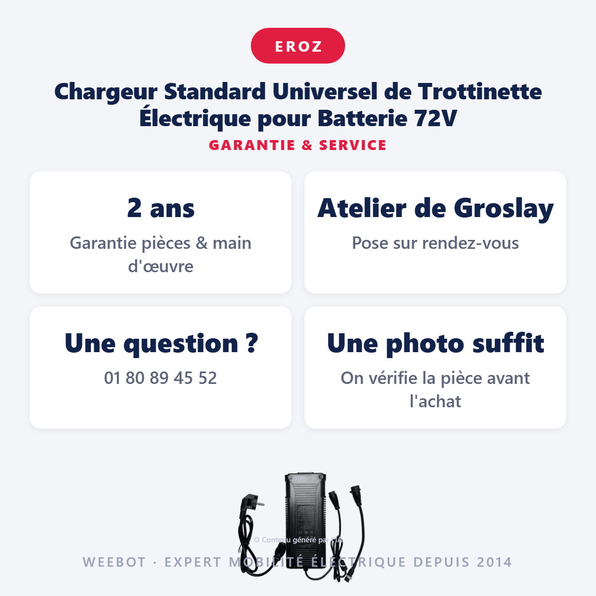 Chargeur Standard Universel de Trottinette Électrique pour Batterie 72V - Weebot