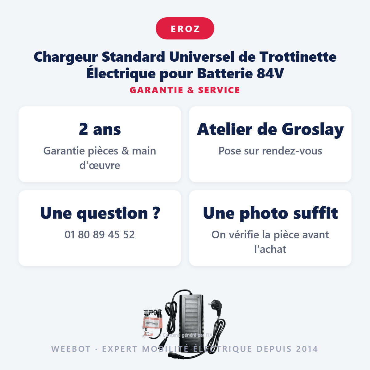Chargeur Standard Universel de Trottinette Électrique pour Batterie 84V - Weebot