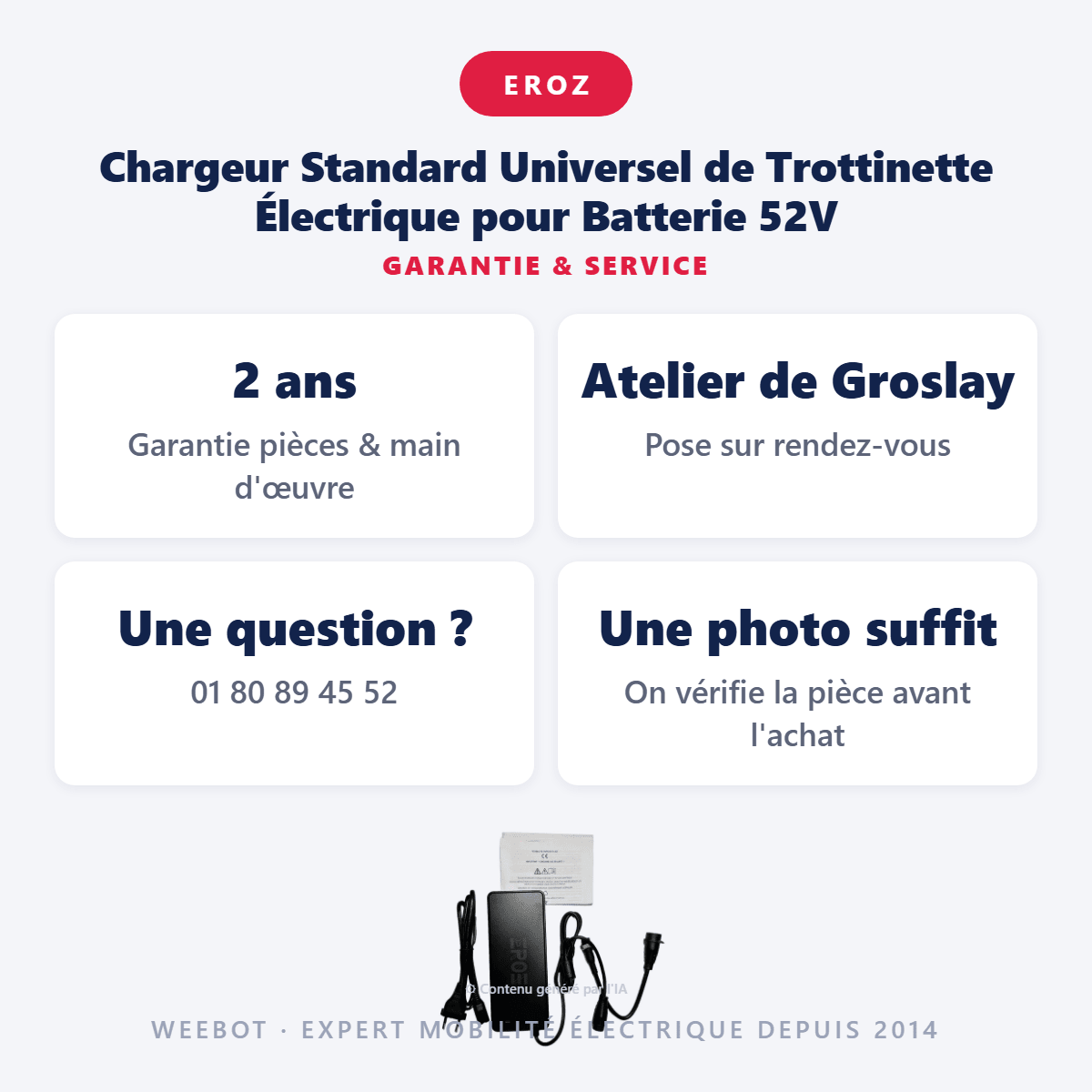 Chargeur Standard Universel de Trottinette Électrique pour Batterie 52V - Weebot
