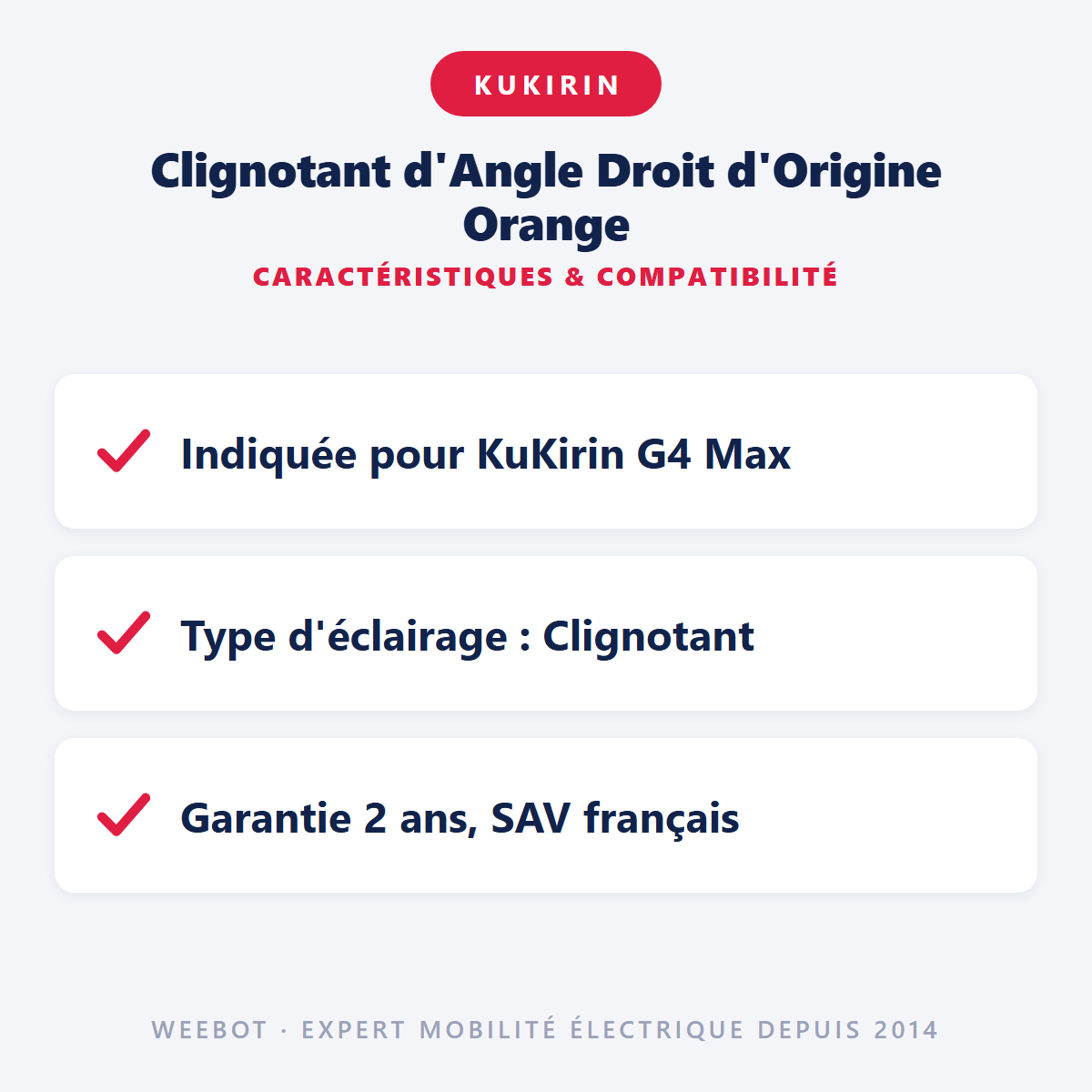 Clignotant d'Angle Droit d'Origine Orange : caractéristiques et compatibilité