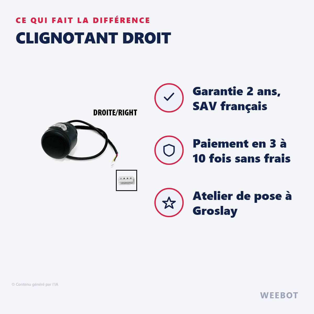 Clignotant Droit pour Trottinette Électrique Ninebot Segway F2 / F2 Plus / F2 Pro - Weebot