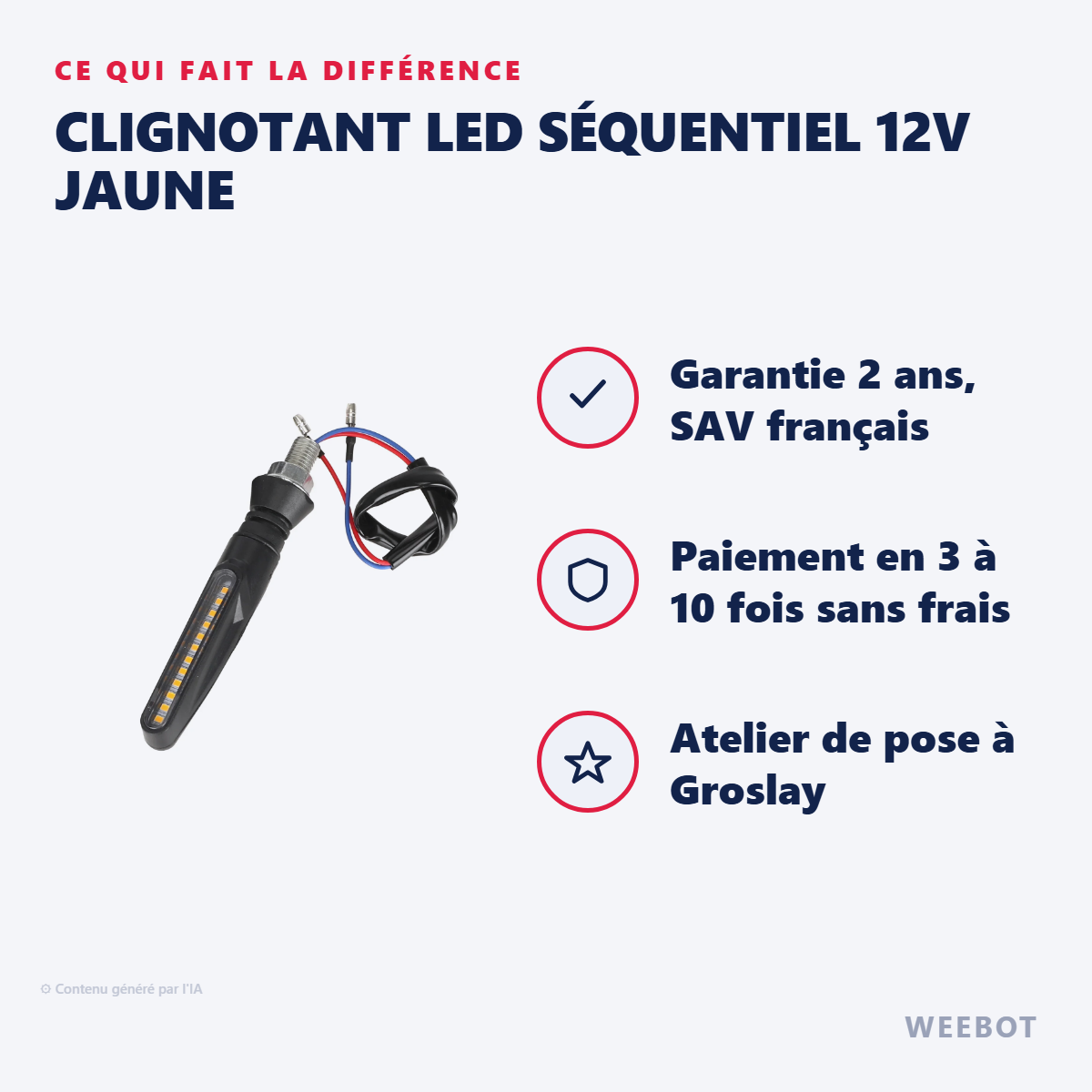 Clignotant LED Séquentiel 12V Jaune : les points forts