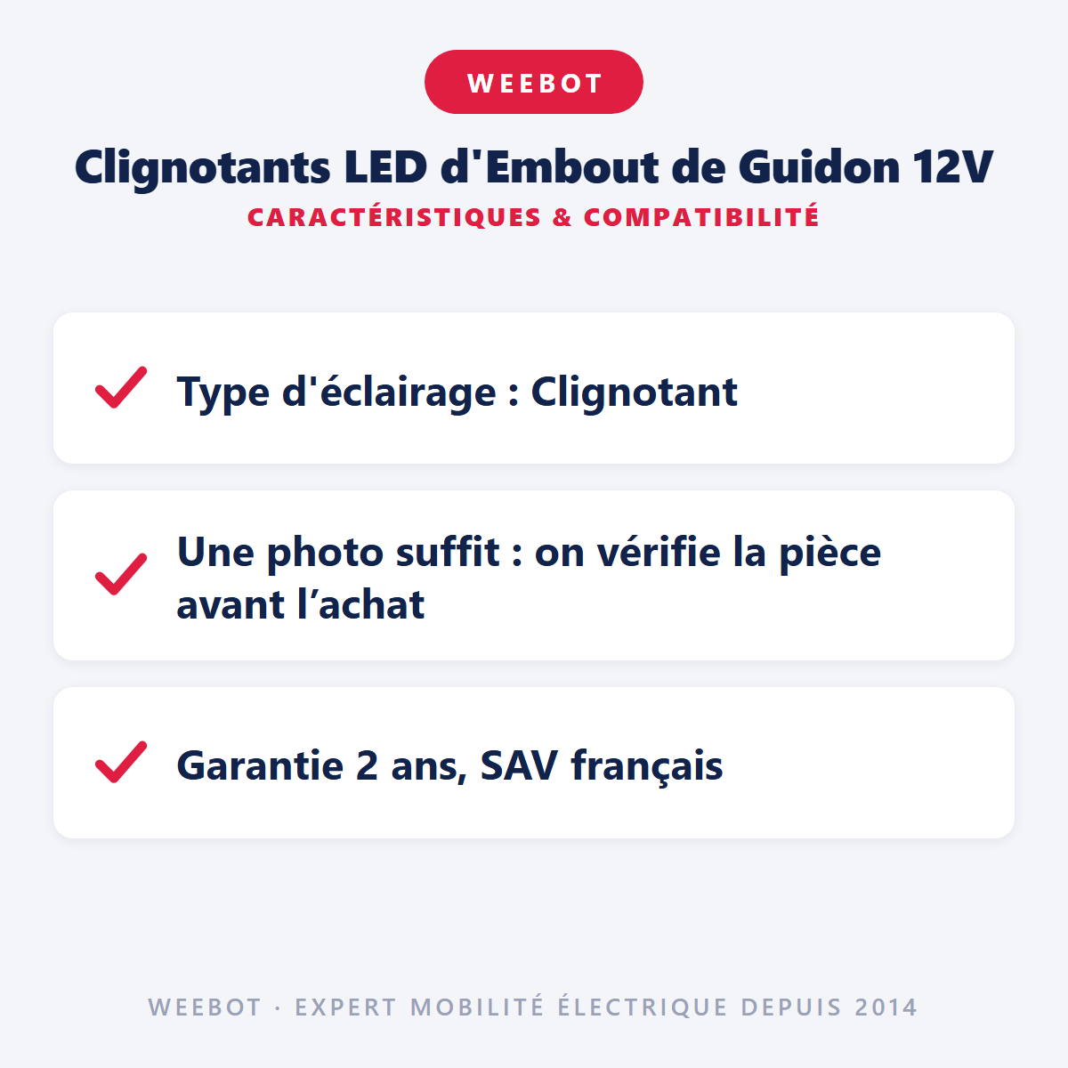 Clignotants LED d'Embout de Guidon 12V : caractéristiques et compatibilité