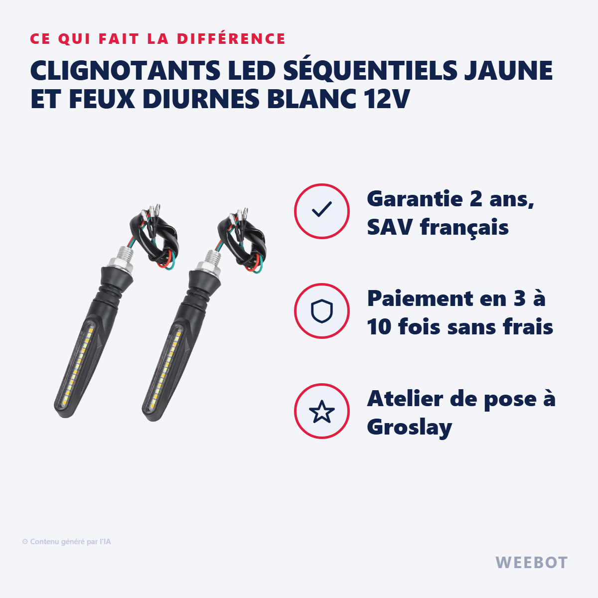 Clignotants LED Séquentiels Jaune et Feux Diurnes Blanc 12V : les points forts