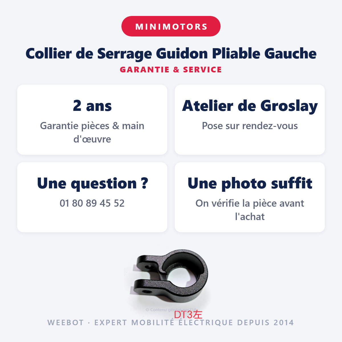 Collier de Serrage Guidon Pliable Gauche : garantie 2 ans et service après-vente