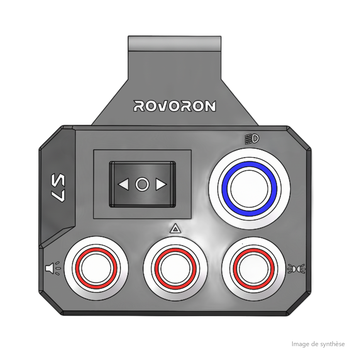 Commodo 5 fonctions S7 avec commutateur et boutons de trottinette Rovoron S7 vu de face