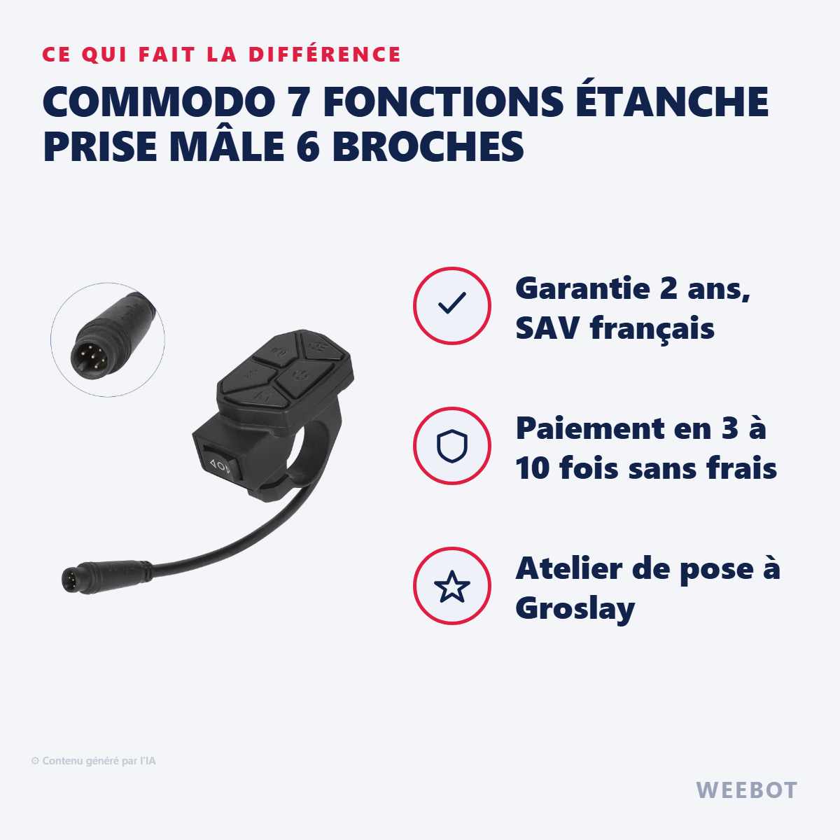 Commodo 7 Fonctions Étanche Prise Mâle 6 Broches : les points forts