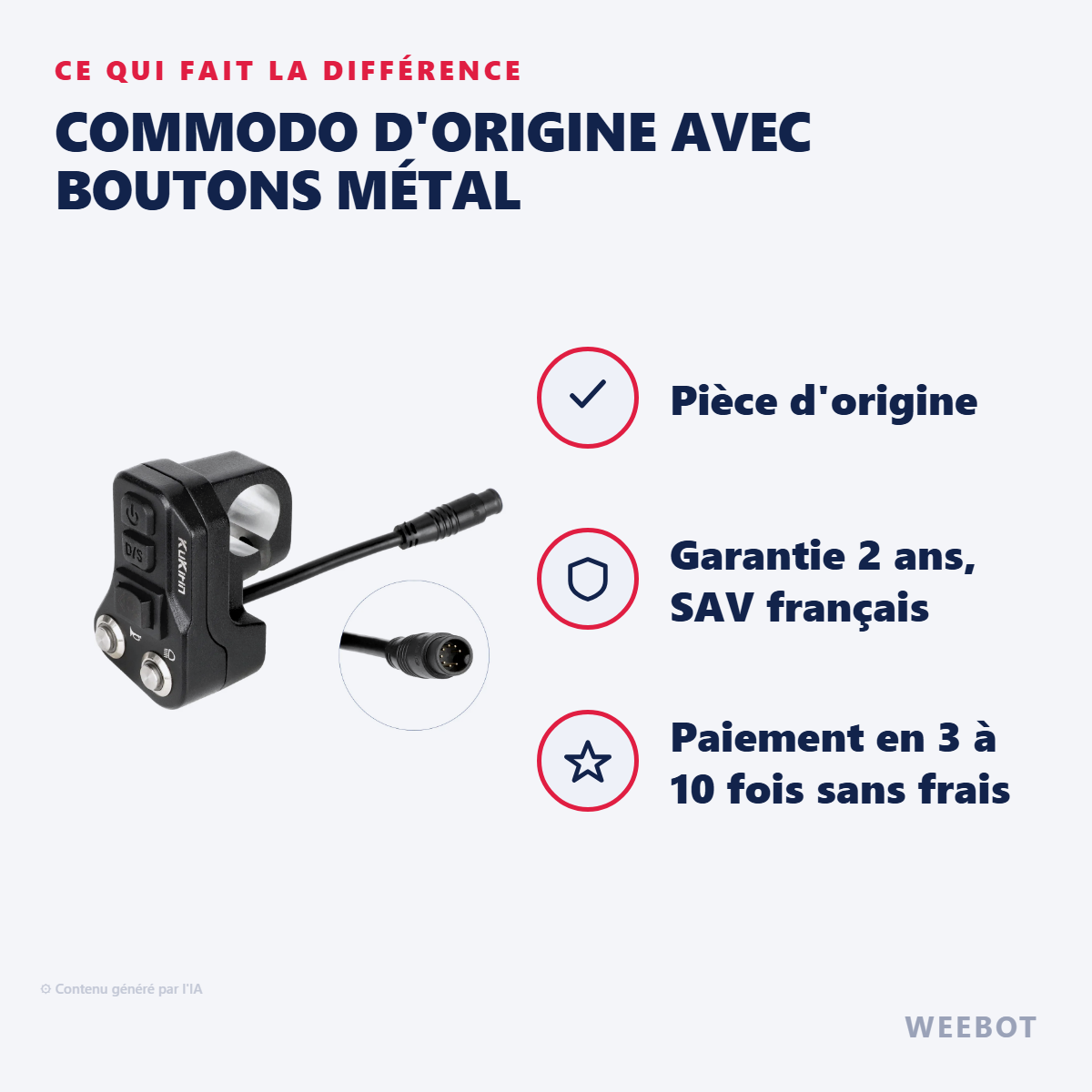 Commodo d'Origine avec Boutons Métal : les points forts