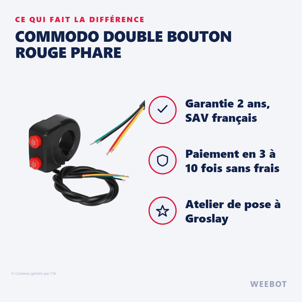 Commodo Double Bouton Rouge Phare : les points forts