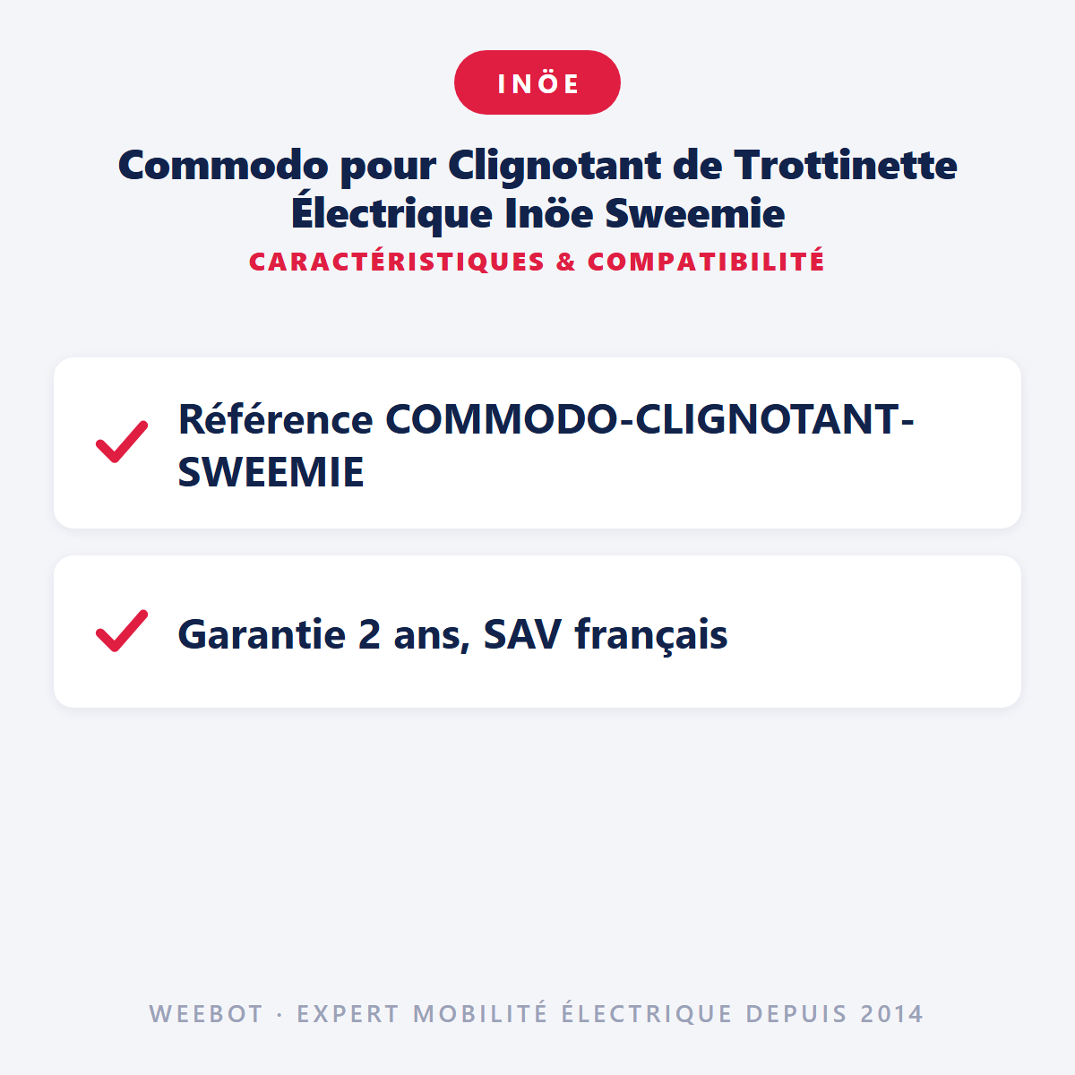 Commodo pour Clignotant de Trottinette Électrique Inöe Sweemie : caractéristiques et compatibilité
