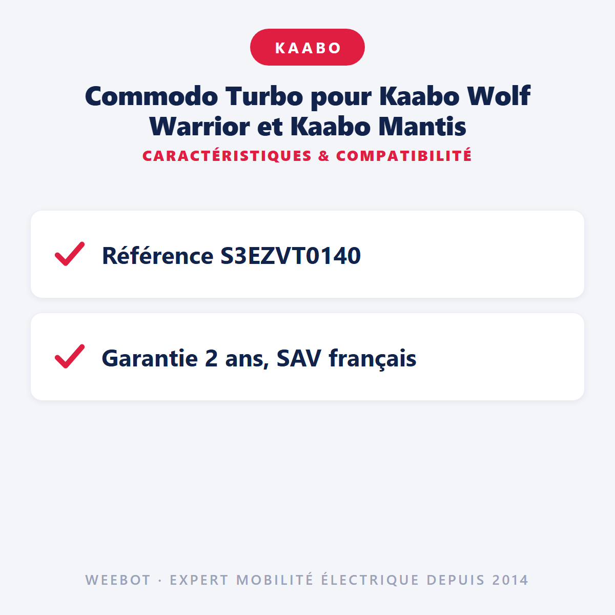 Commodo Turbo pour Kaabo Wolf Warrior et Kaabo Mantis : caractéristiques et compatibilité