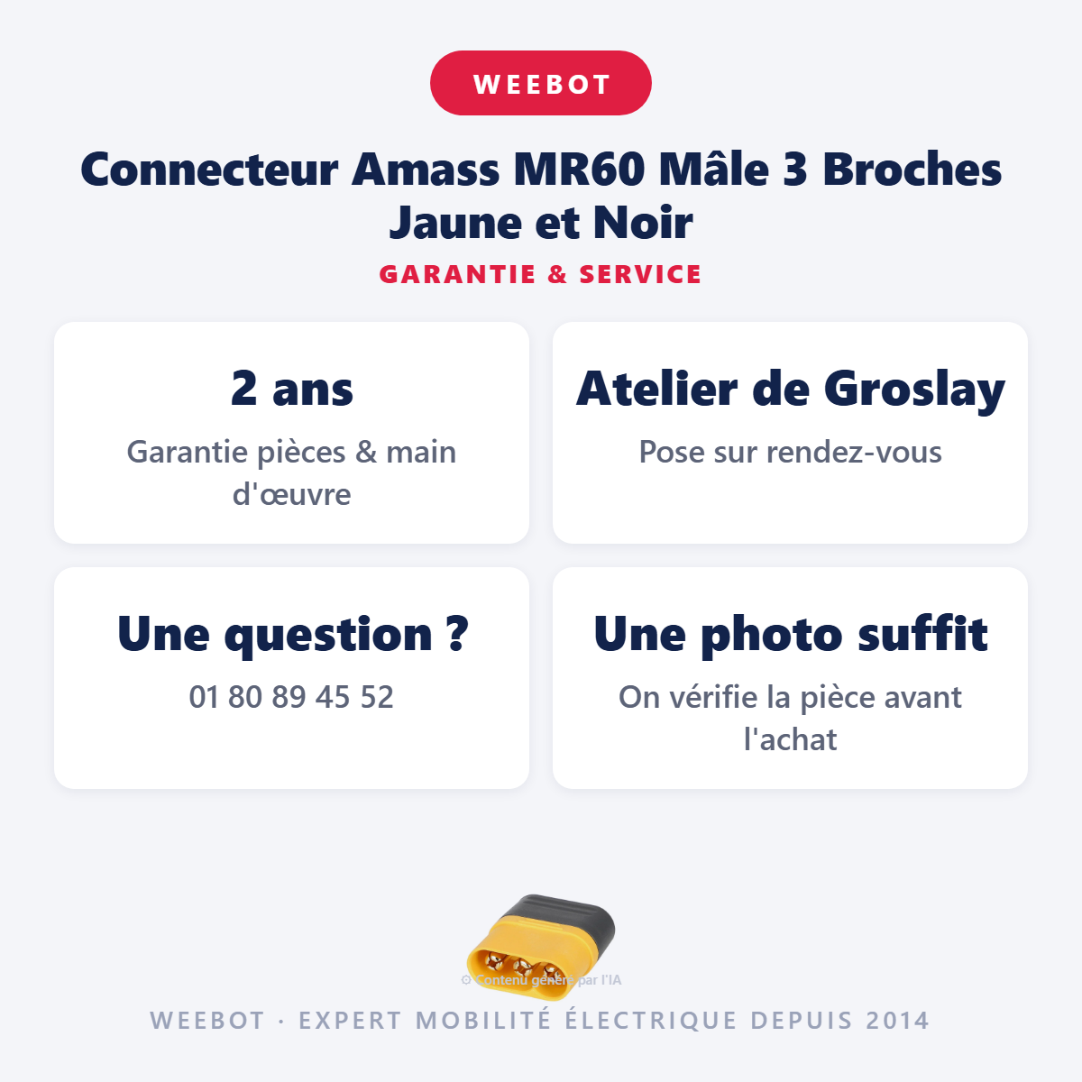 Connecteur Amass MR60 Mâle 3 Broches Jaune et Noir : garantie 2 ans et service après-vente