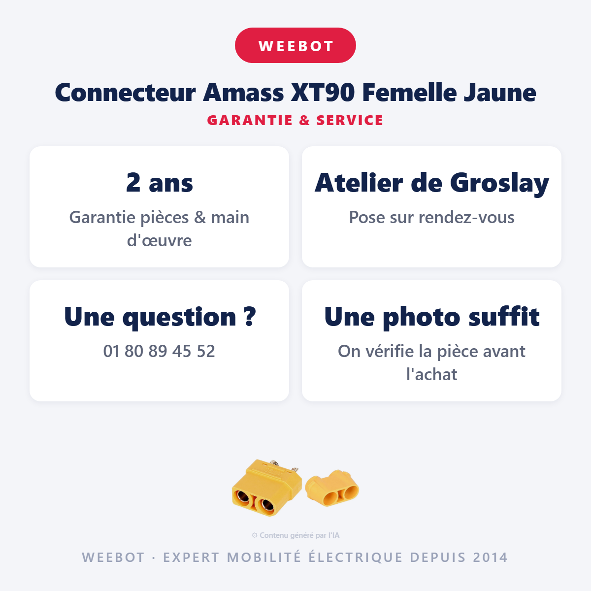 Connecteur Amass XT90 Femelle Jaune : garantie 2 ans et service après-vente