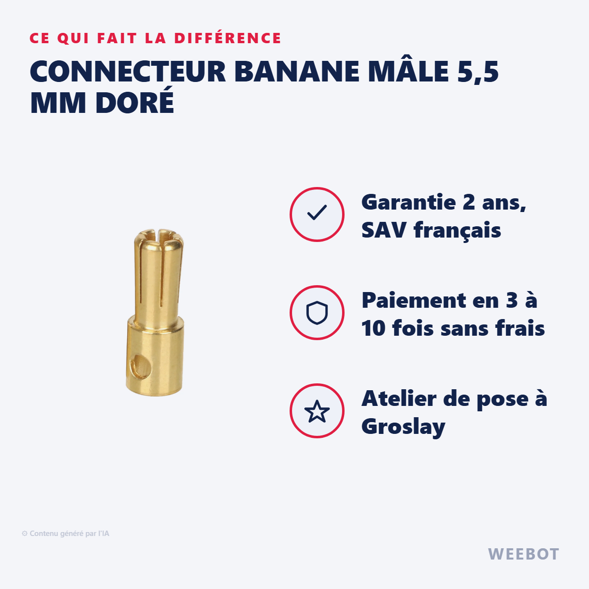 Connecteur Banane Mâle 5,5 mm Doré : les points forts