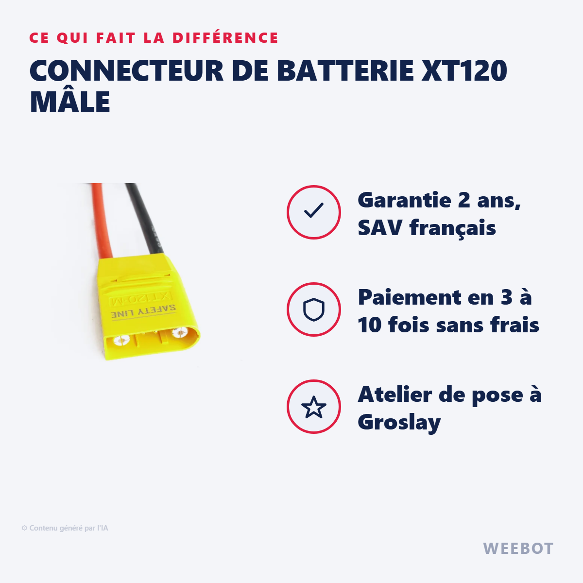 Connecteur de Batterie XT120 Mâle : les points forts