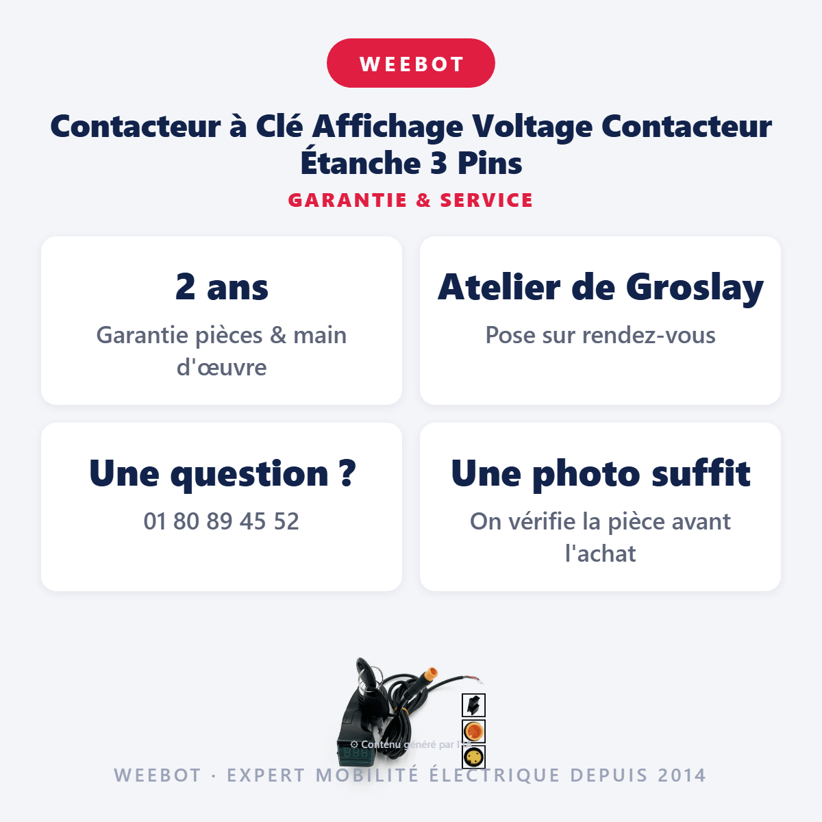 Contacteur à Clé Affichage Voltage Contacteur Étanche 3 Pins pour Trottinette Électrique - Weebot