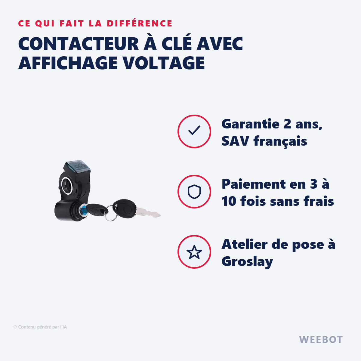 Contacteur à Clé avec Affichage Voltage pour Trottinette Electrique Blade X - Weebot