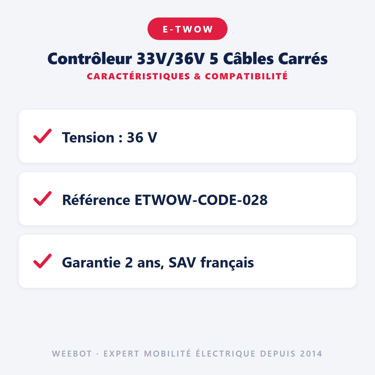 Contrôleur 33V/36V 5 Câbles Carrés pour Trottinette Etwow (Ancienne Version) - Weebot