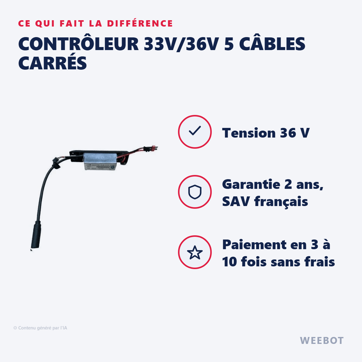 Contrôleur 33V/36V 5 Câbles Carrés pour Trottinette Etwow (Ancienne Version) - Weebot
